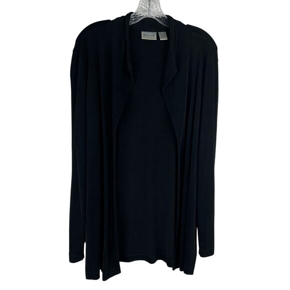Chicos Travelers Womens SIZE 2 US M Cardigan Open Front Black Slinky Stretch - Picture 1 of 6